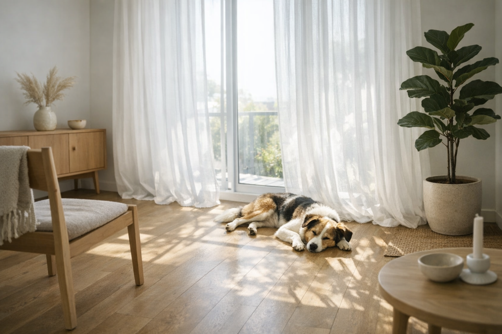 [light] Stemningsbillede til generelle sektioner: hverdagsliv med hund i hjemmet – roligt, nordisk og autentisk.