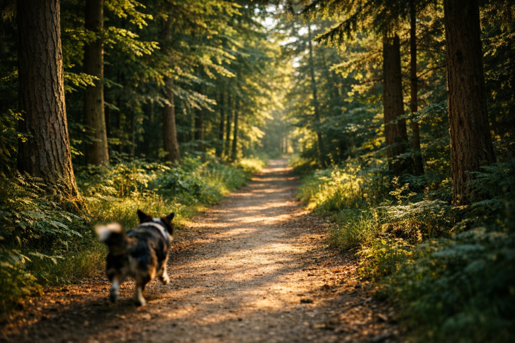 [dark] CTA-baggrund: energisk men ren scene fra en skovsti, der motiverer til at læse mere eller tilmelde sig nyhedsbrev.
