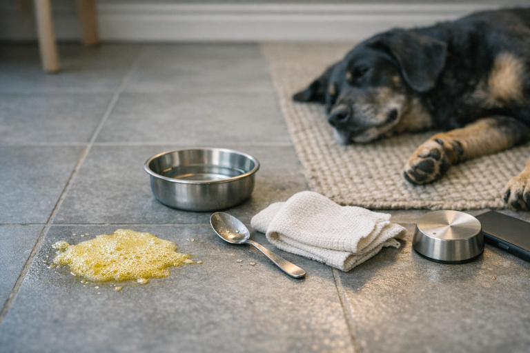 Gult skum på gulvet? Her er min rolige 12-timers plan, når hunden kaster op