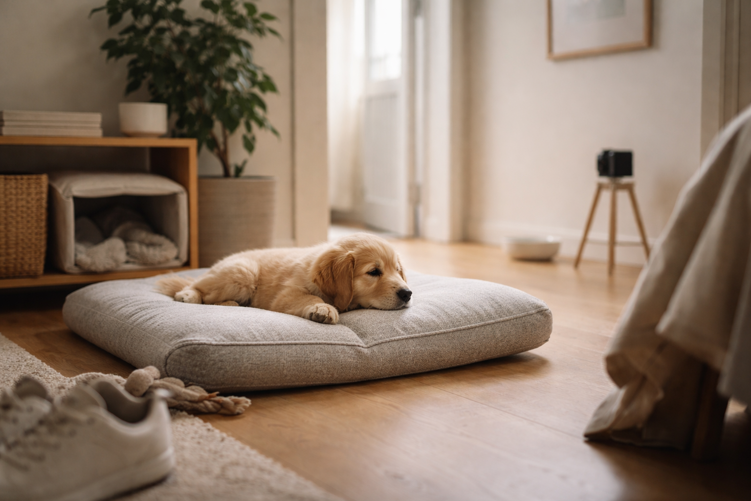 Hvalp alene hjemme uden drama: sådan sætter du alt op før du træner ét eneste minut