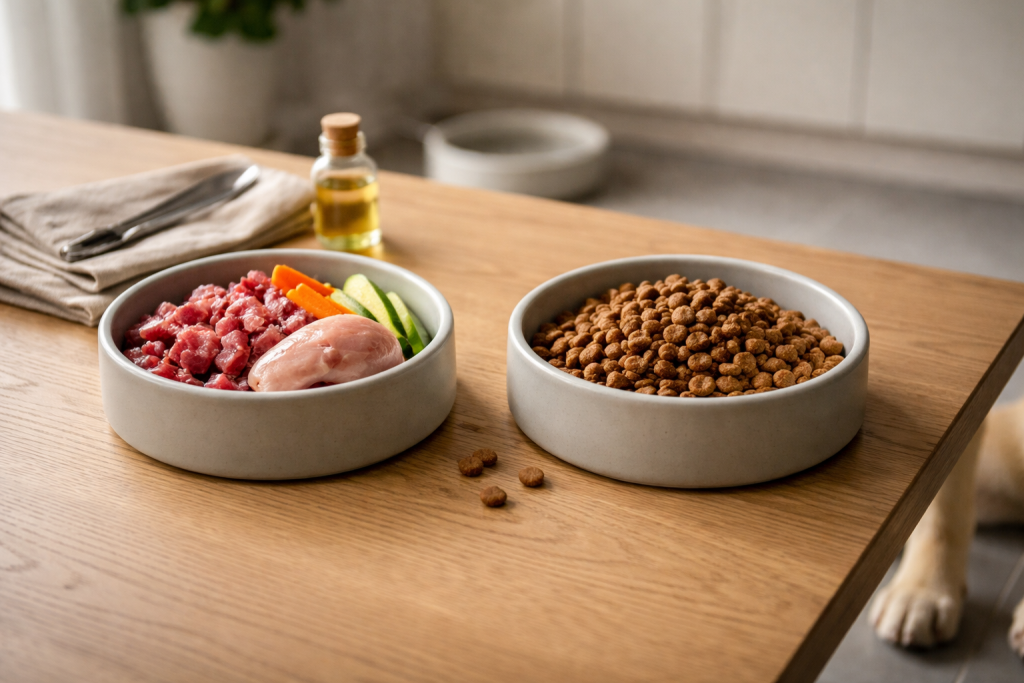 Raw food vs. tørfoder til hunde: fordele, ulemper, sikkerhed og hvad der passer til din hund